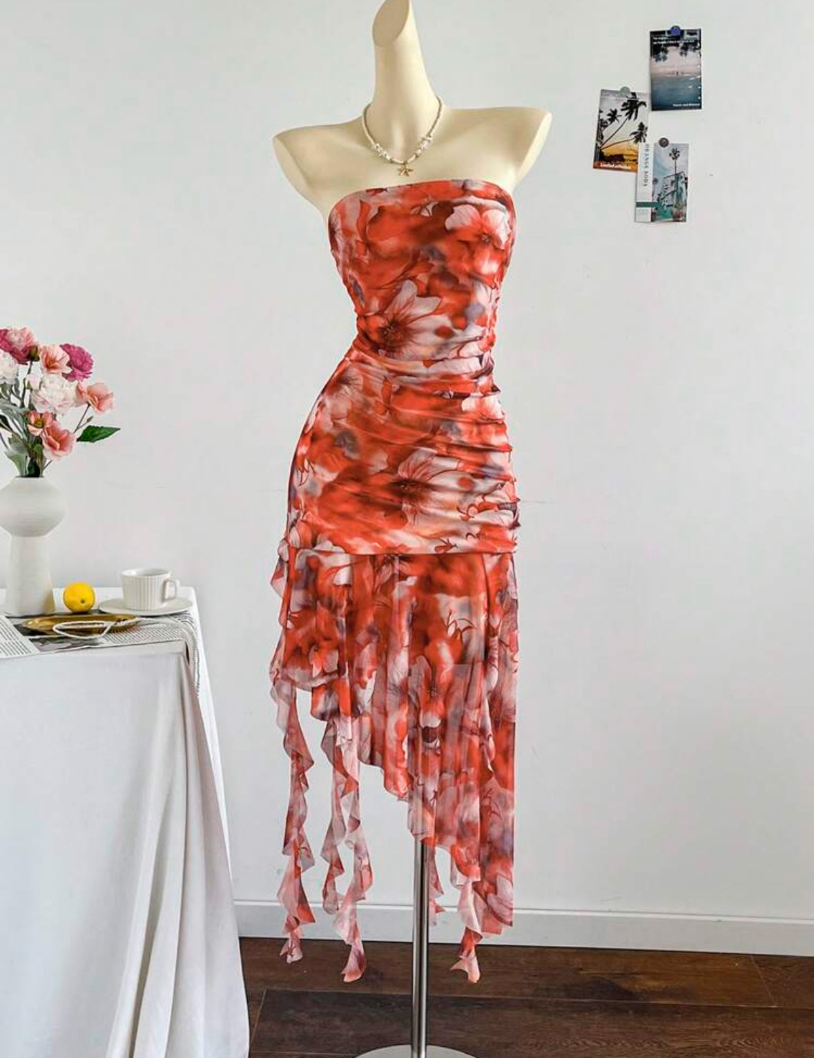 Shein Dreamara - Robe froncée à maille florale