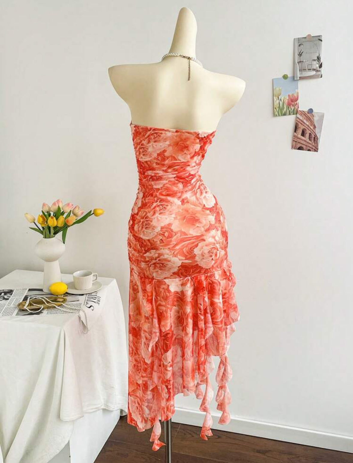 Shein Dreamara - Robe froncée à maille florale
