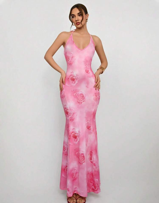 Aloruh - Robe moulante sirène à col ras-du-cou décolleté plongeant