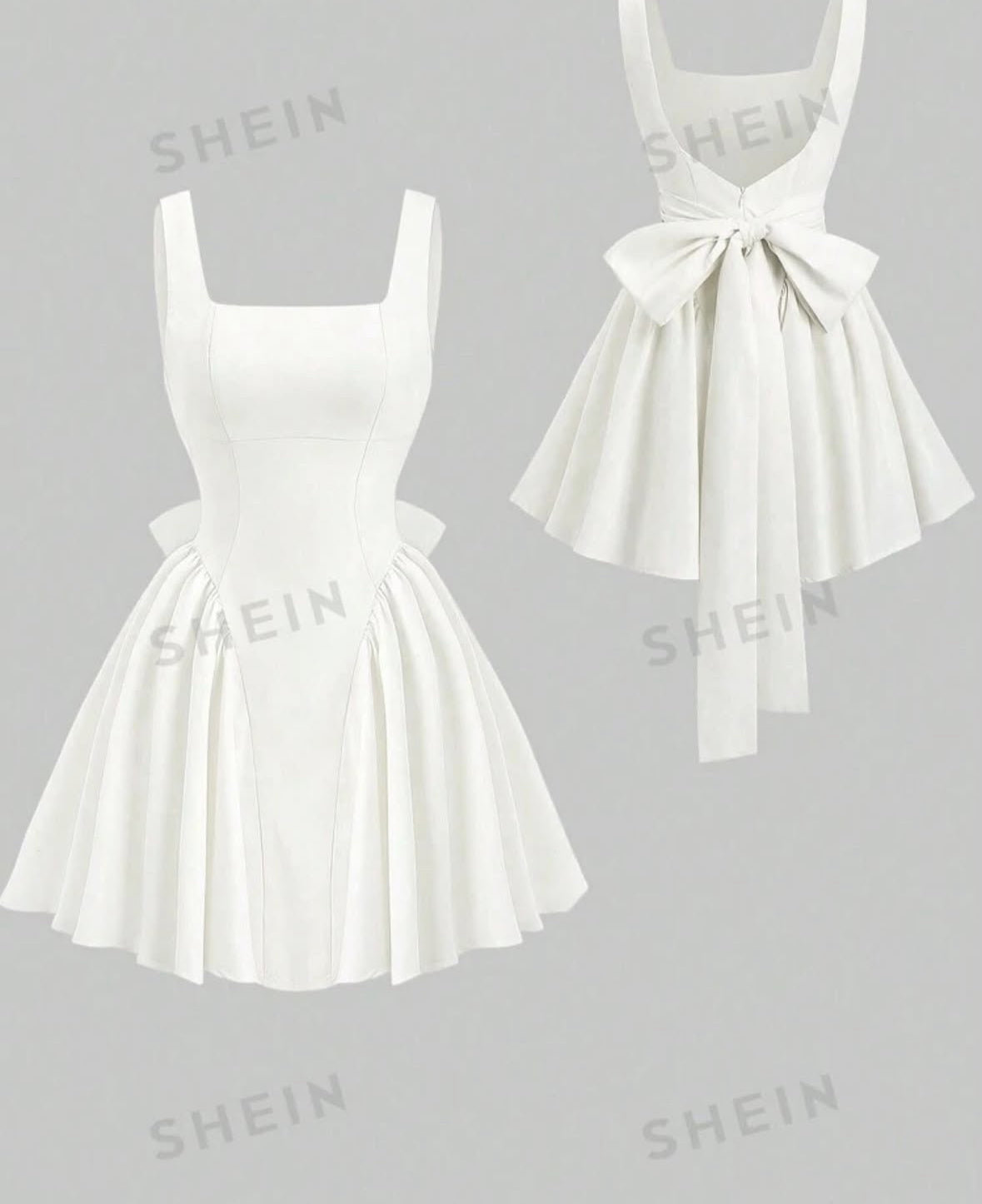 Robe d'été à col carré et dos nu avec grand nœud papillon