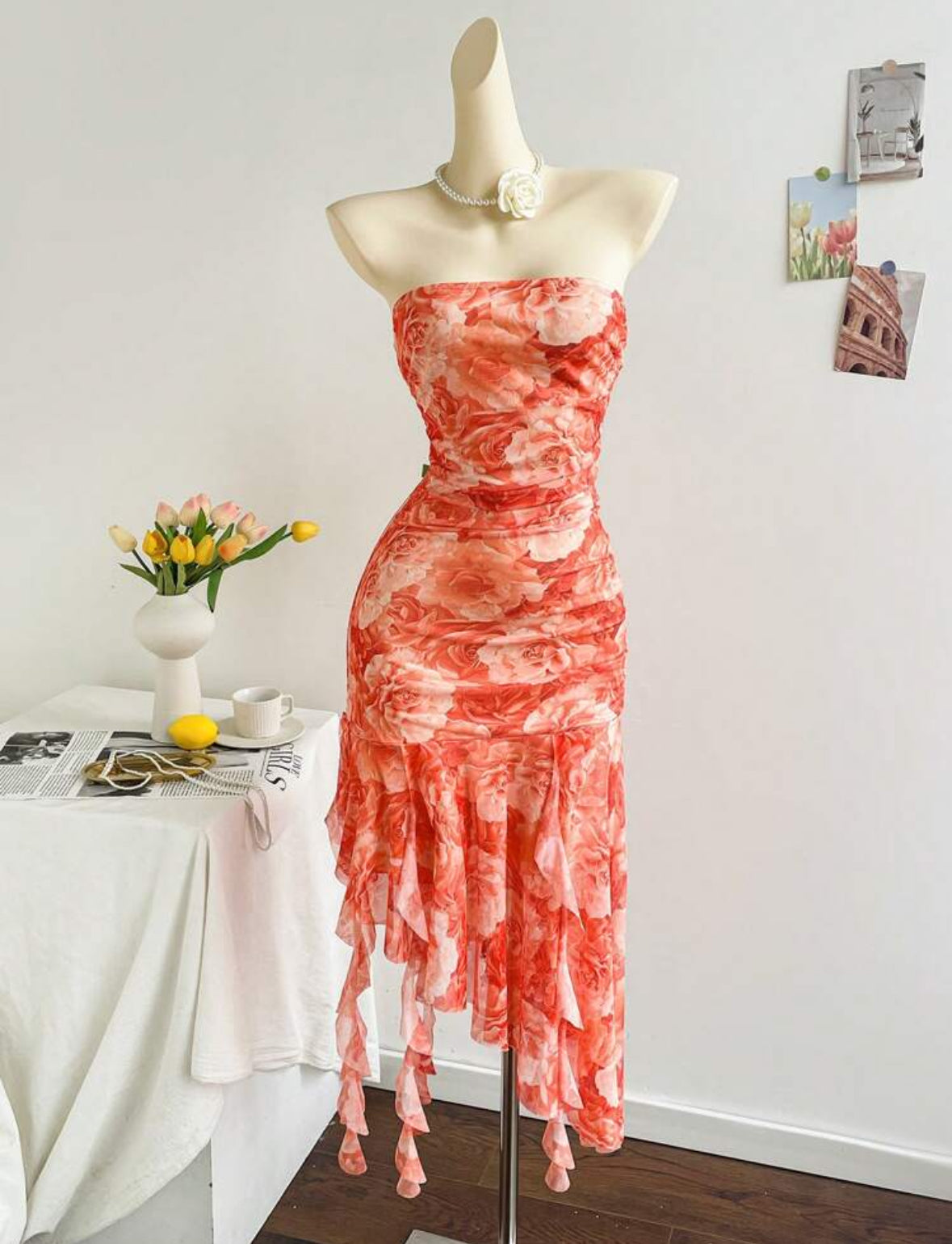 Shein Dreamara - Robe froncée à maille florale