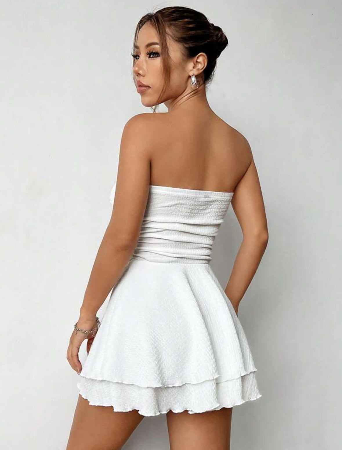 Flirla Robe mignonne sans bretelles en tissu texturé simple et polyvalent
