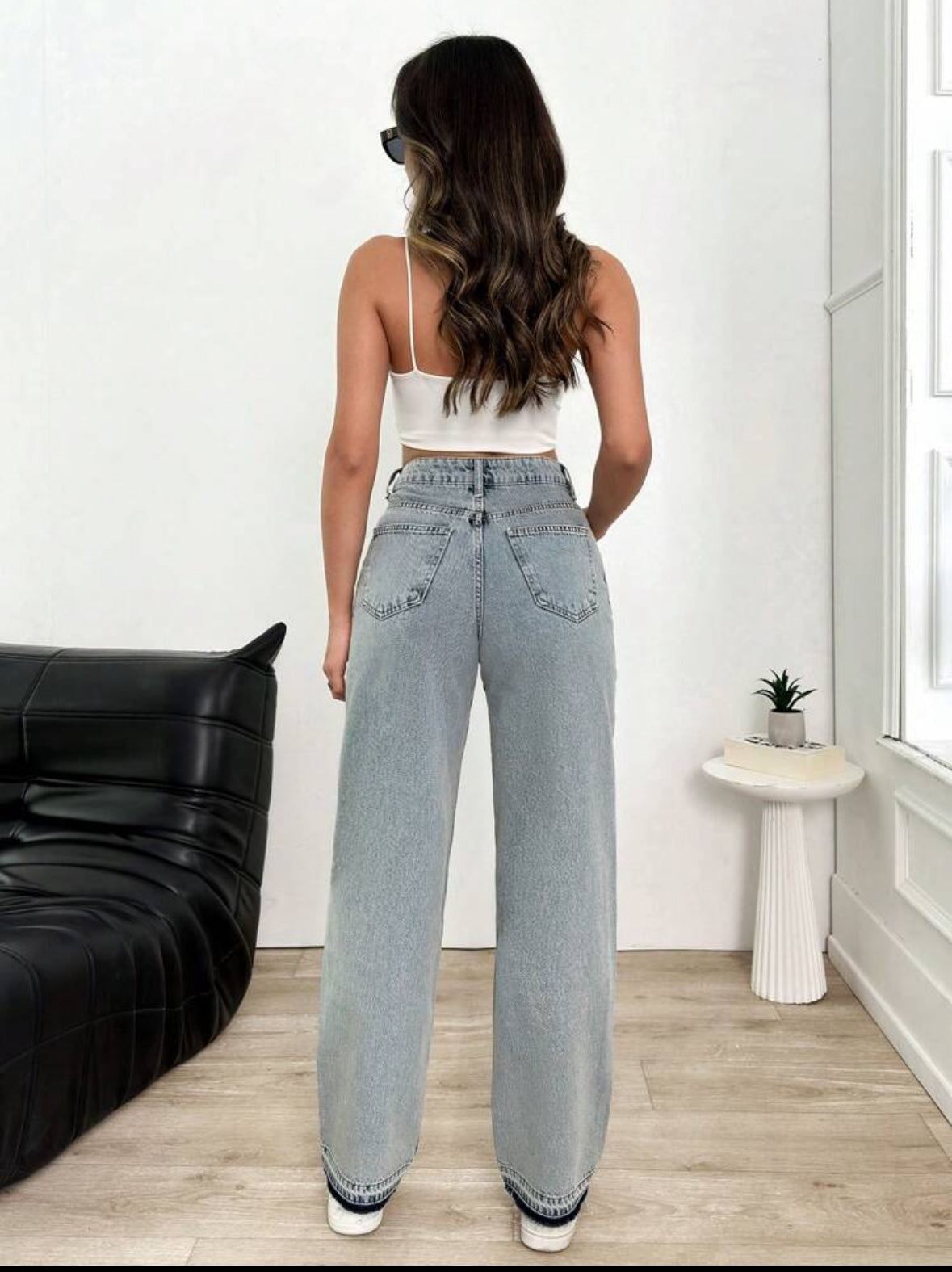 SHEIN Jeans droits et amples avec poches pour femmes