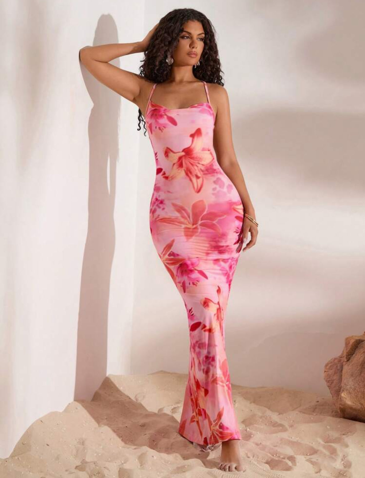 Opulessa - Robe longue en maille à imprimé floral