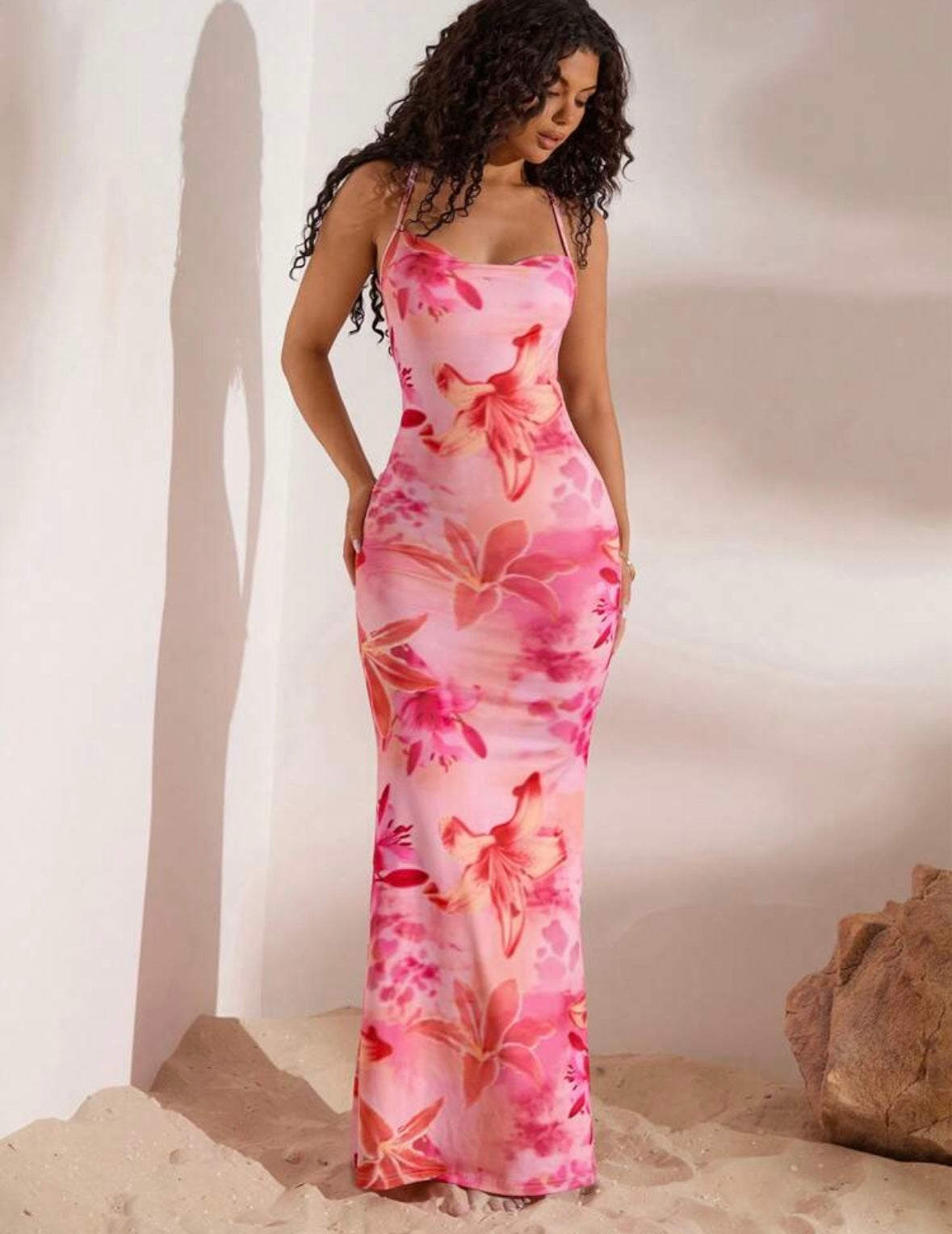 Opulessa - Robe longue en maille à imprimé floral