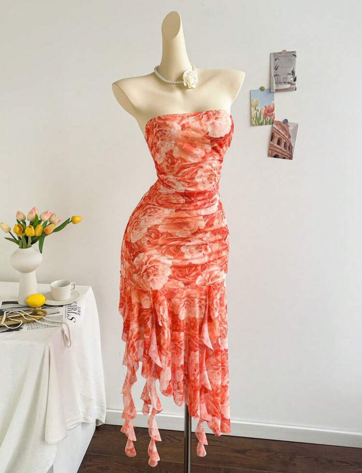 Shein Dreamara - Robe froncée à maille florale