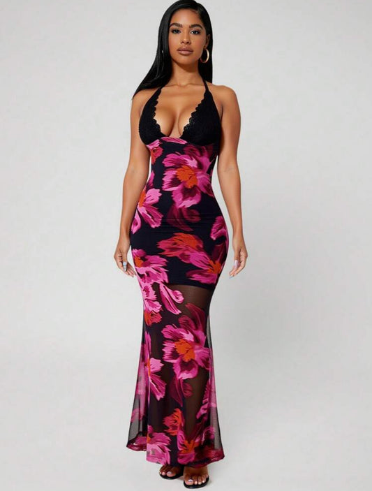 SHEIN SXY - Robe ras-du-cou en queue de poisson à imprimé