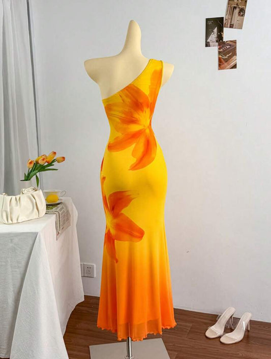 INAWLY - Robe à imprimé floral dégradé tropical