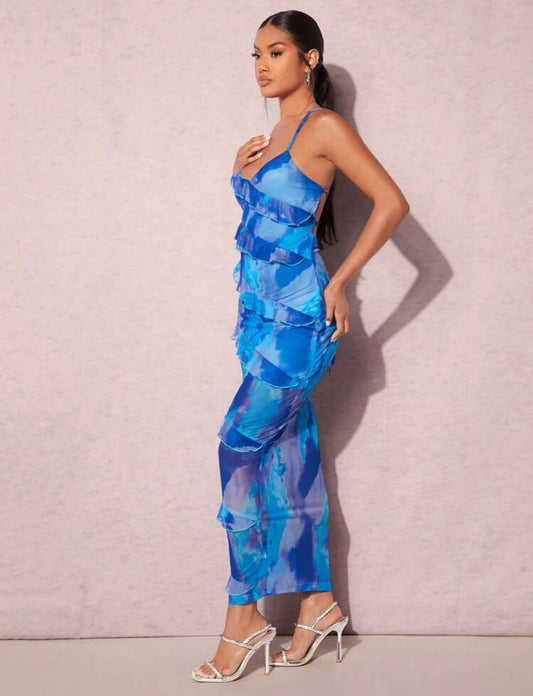 SHEIN BAE - Robe Moulante
À Fines Brides Tie Dye Dos-Nu