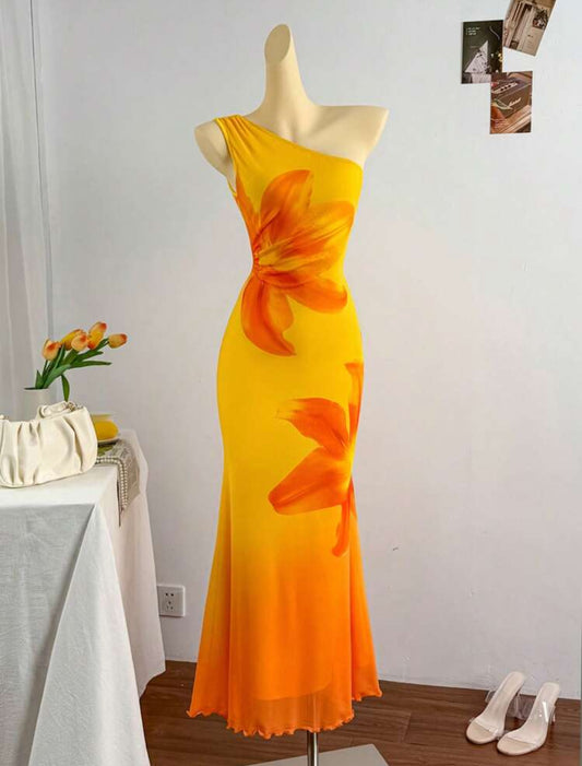 INAWLY - Robe à imprimé floral dégradé tropical