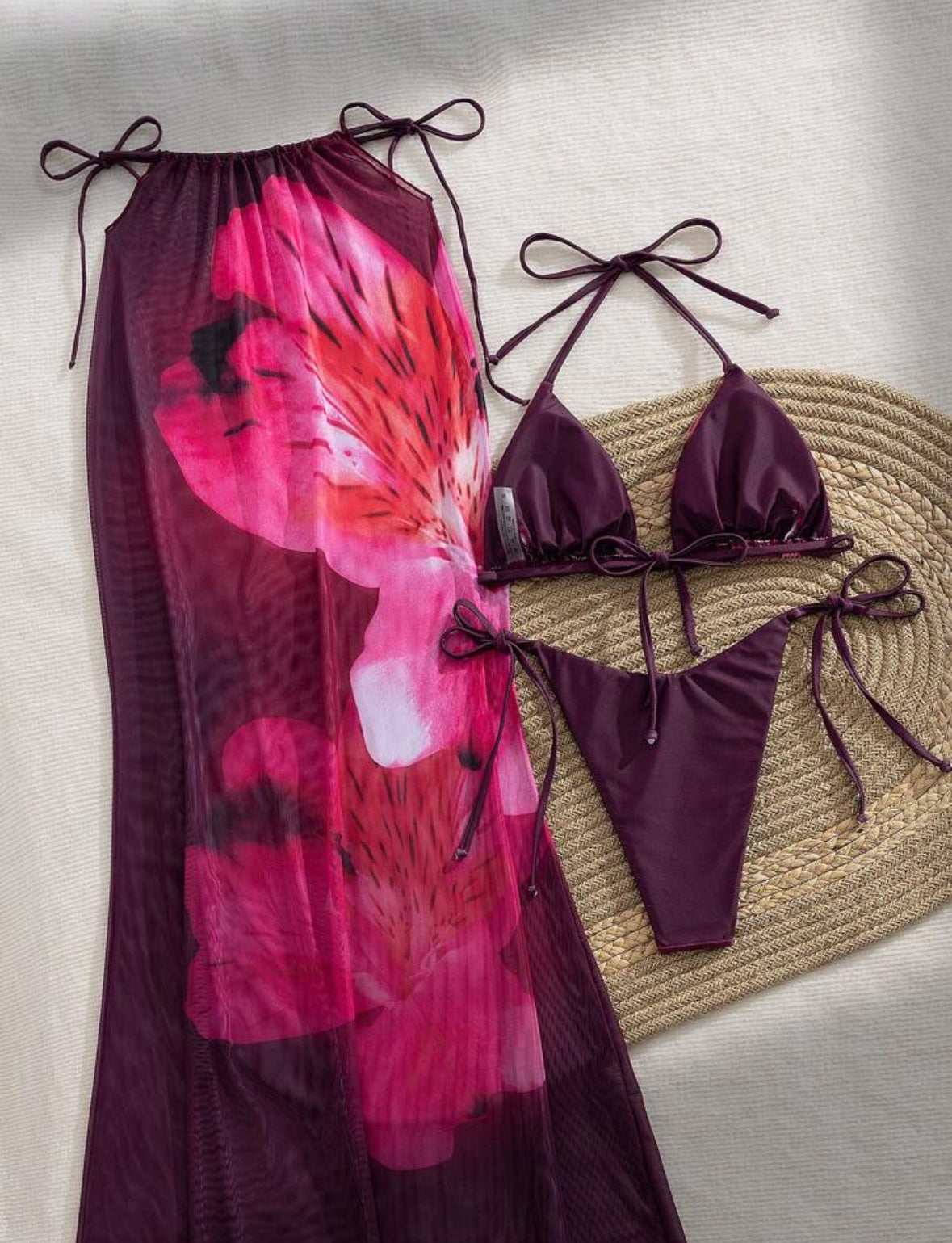 3 pièces/set Maillot de bain prune