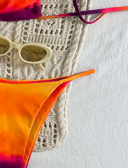 SHEIN Swim 2 pièces ensemble de bikini sexy jaune et orange / prune