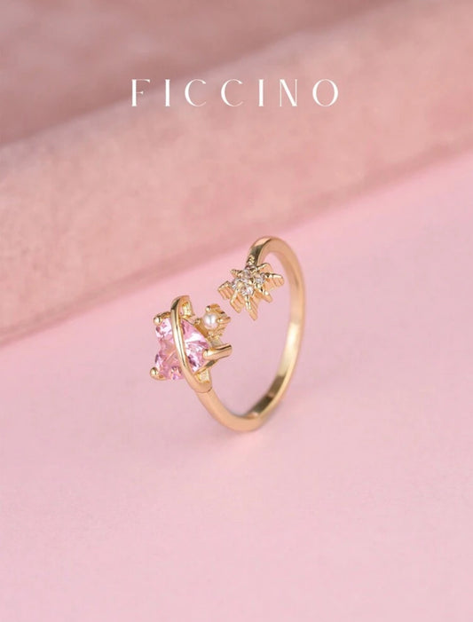 Bague ajustable
FICCINO en forme de cœur rose plaquée or avec cubique zircone
