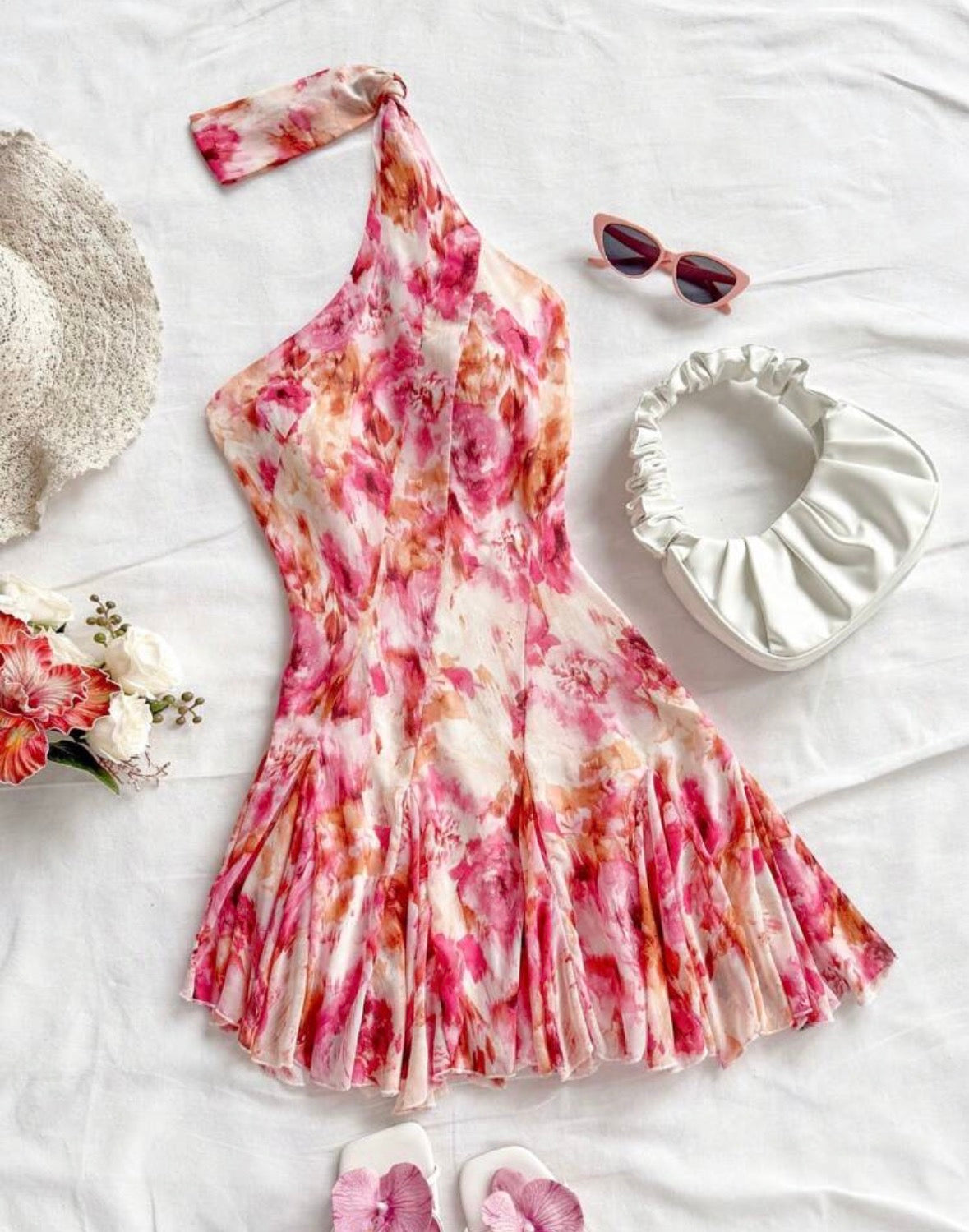 SHEIN WYWH - Robe mini sexy avec nœud, imprimé floral tie-dye