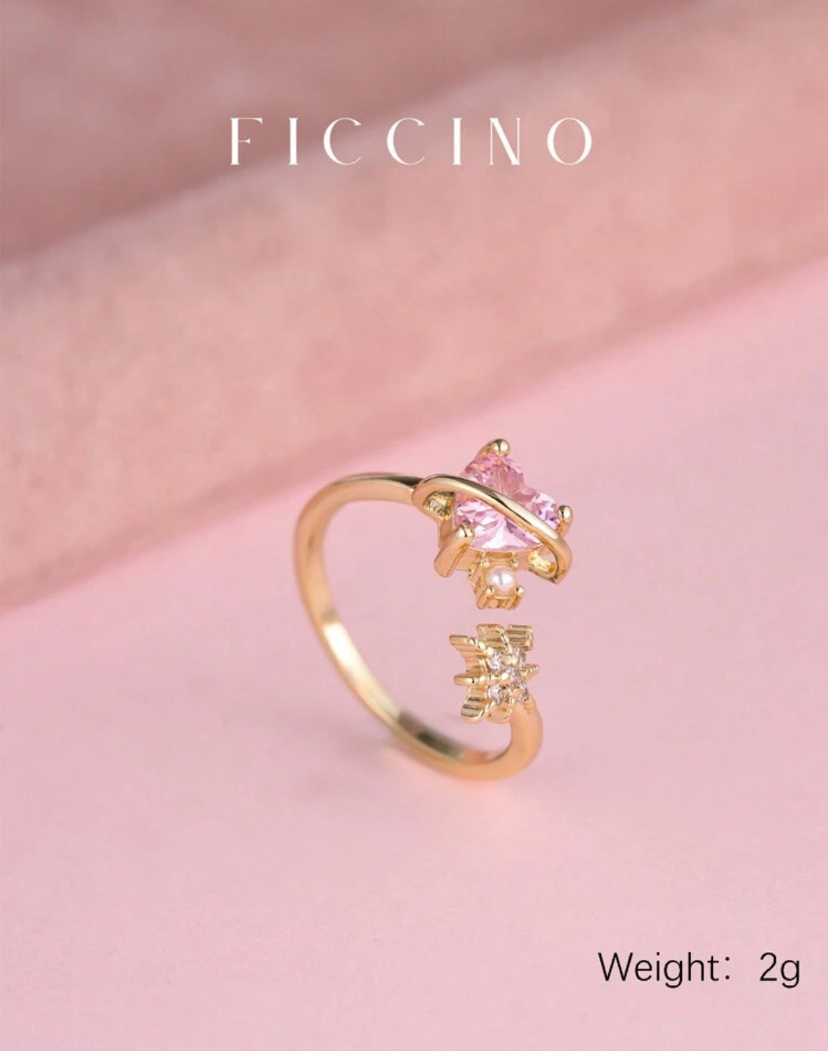 Bague ajustable
FICCINO en forme de cœur rose plaquée or avec cubique zircone