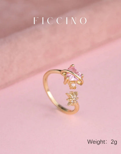 Bague ajustable
FICCINO en forme de cœur rose plaquée or avec cubique zircone