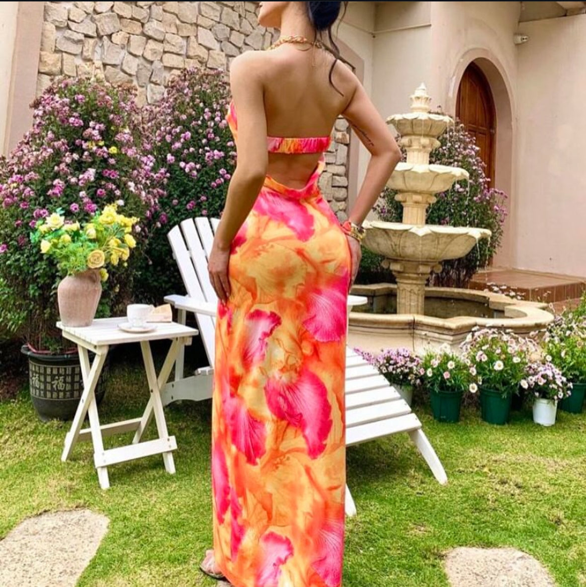 SHEIN VCAY Robe moulante tricotée à imprimé pour les vacances printemps/été