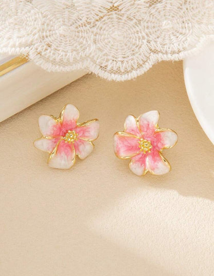 1 paire de boucles d'oreilles clips à fleurs en émail dégradé