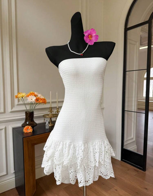 Comfortcana Robe mini blanche en tricot avec broderie