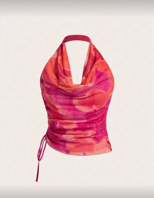 Aveloria Rosie - Top à col ras-du-cou drapé avec lacets sur les côtés, effet tie dye