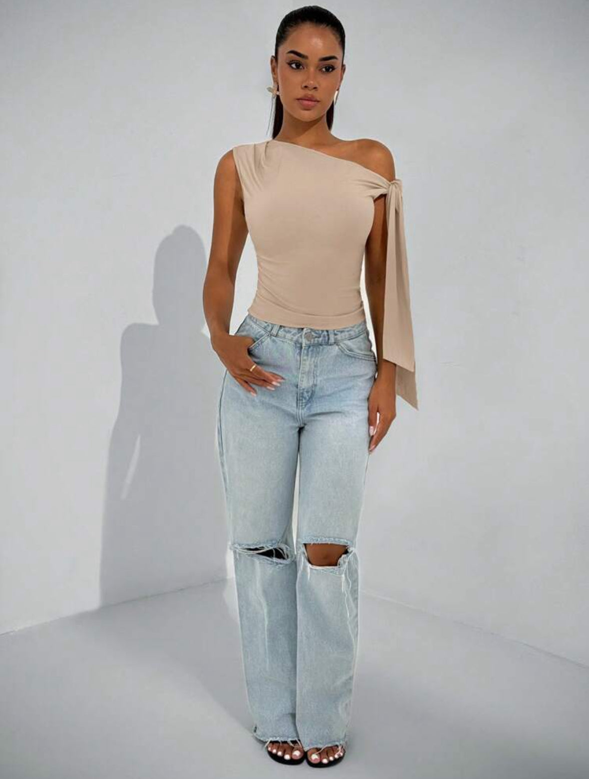 SHEIN BAE Blouse asymétrique avec nœud sur le côté