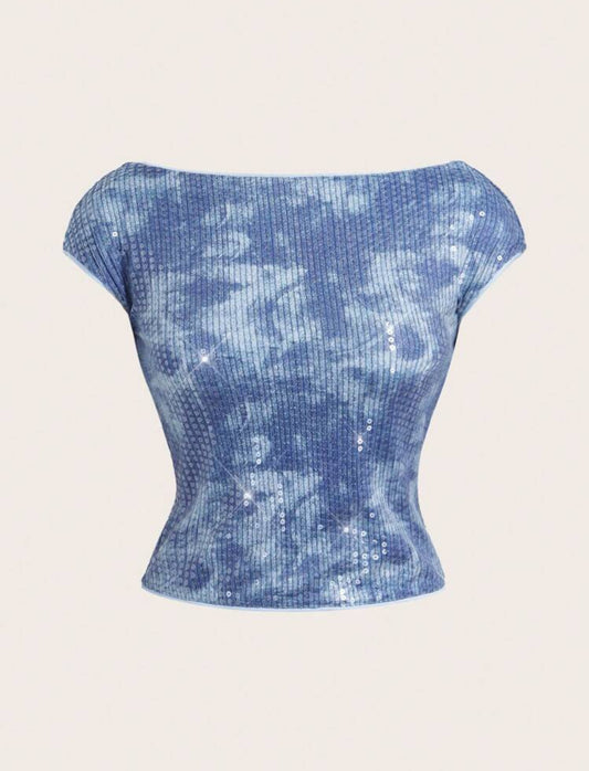 SHEIN Essnce T-shirt court dos nu scintillant style Y2K