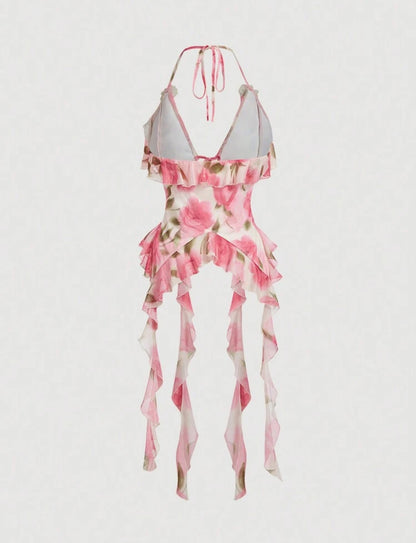 SHEIN MOD - Débardeur femme à volants avec ourlet asymétrique