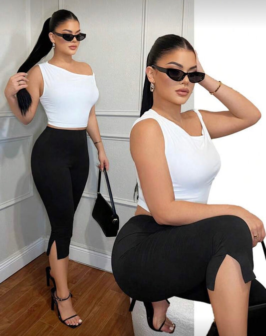 SHEIN SXY - Leggings capri slim casual à fente sur l'ourlet