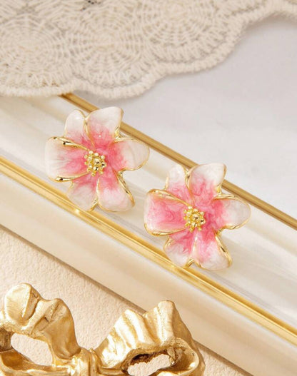 1 paire de boucles d'oreilles clips à fleurs en émail dégradé