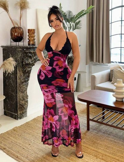 SHEIN SXY - Robe ras-du-cou en queue de poisson à imprimé