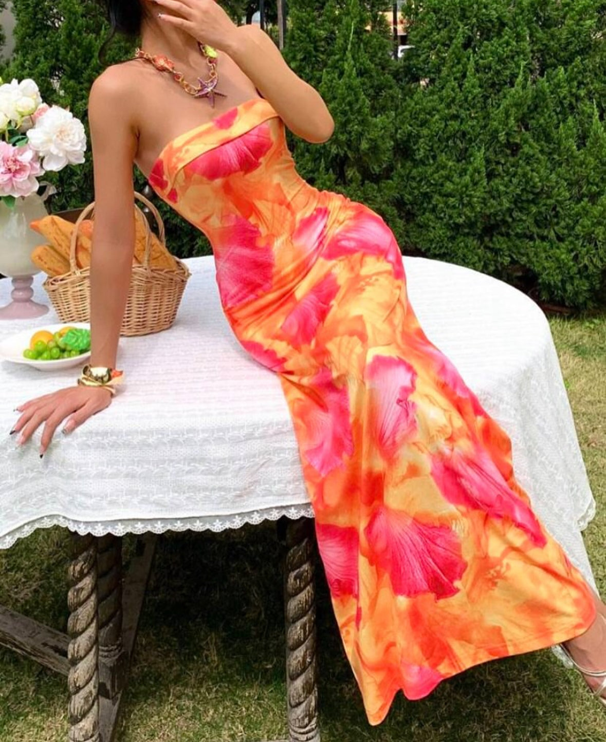 SHEIN VCAY Robe moulante tricotée à imprimé pour les vacances printemps/été