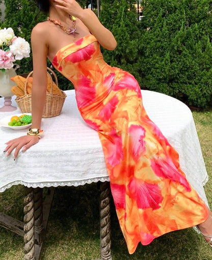 SHEIN VCAY Robe moulante tricotée à imprimé pour les vacances printemps/été