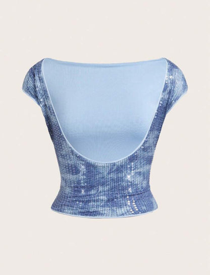 SHEIN Essnce T-shirt court dos nu scintillant style Y2K