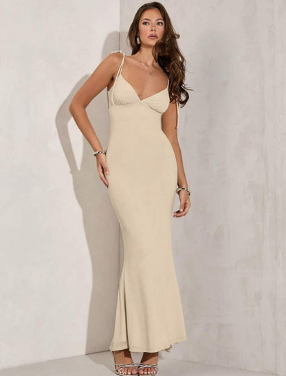SHEIN BAE - Robe longue élégante dos nu couleur unie