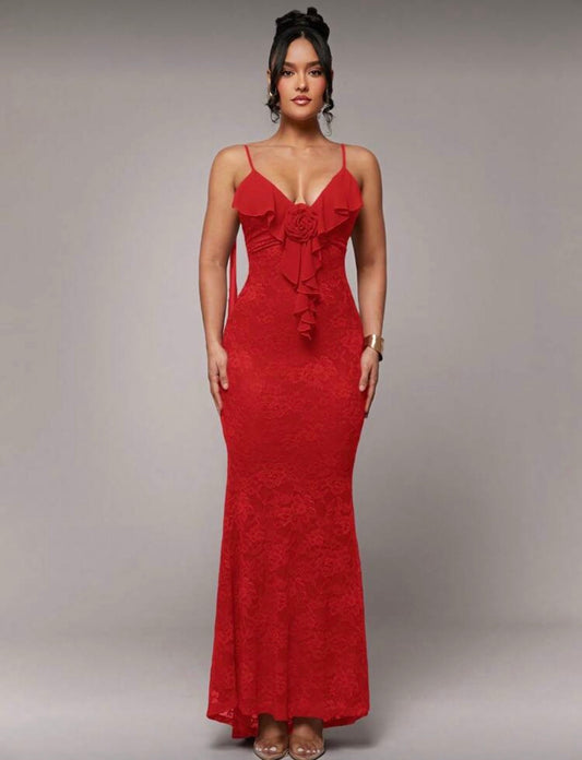 Silquee Robe bretelle fine avec décor floral 3D élégant