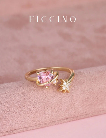Bague ajustable
FICCINO en forme de cœur rose plaquée or avec cubique zircone