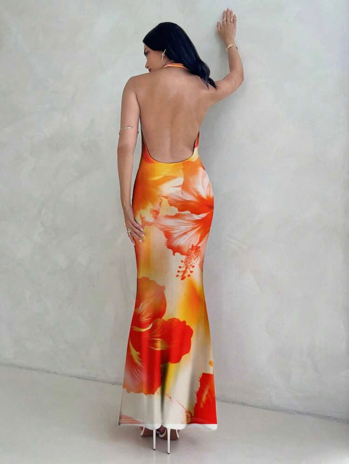 Aloruh - Robe décontractée à imprimé floral d'hibiscus orange