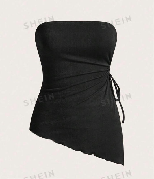 Haut noir asymétrique avec nœud sur le côté