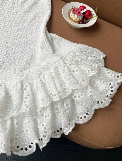 Comfortcana Robe mini blanche en tricot avec broderie