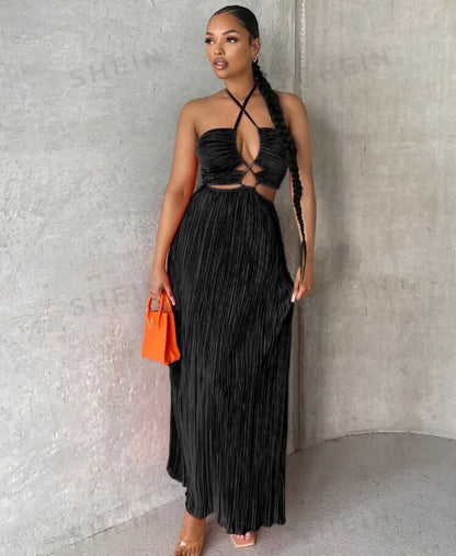 Robe croisée découpée ras du cou