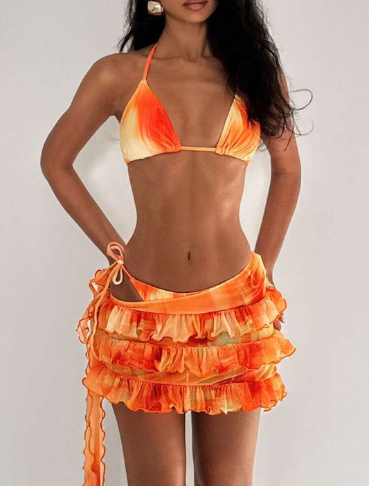 EgrlEra 3 pieces/Set Bikini teinté noué dégradé sexy