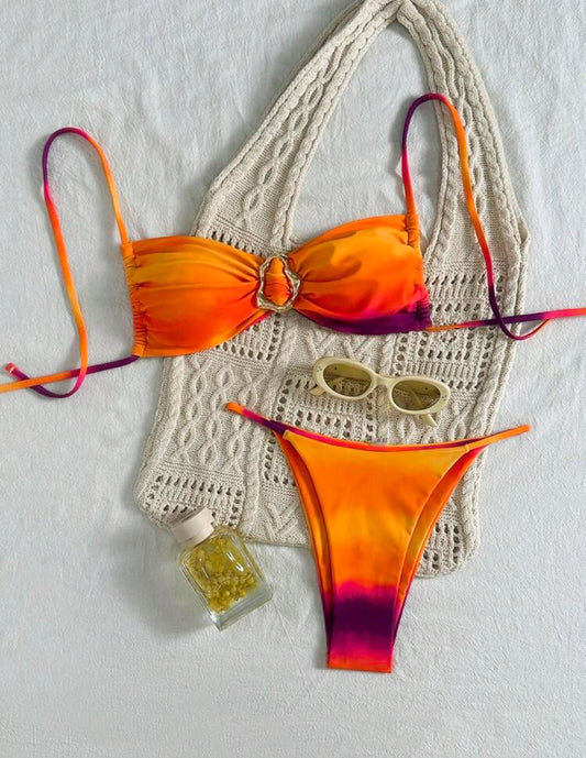SHEIN Swim 2 pièces ensemble de bikini sexy jaune et orange / prune