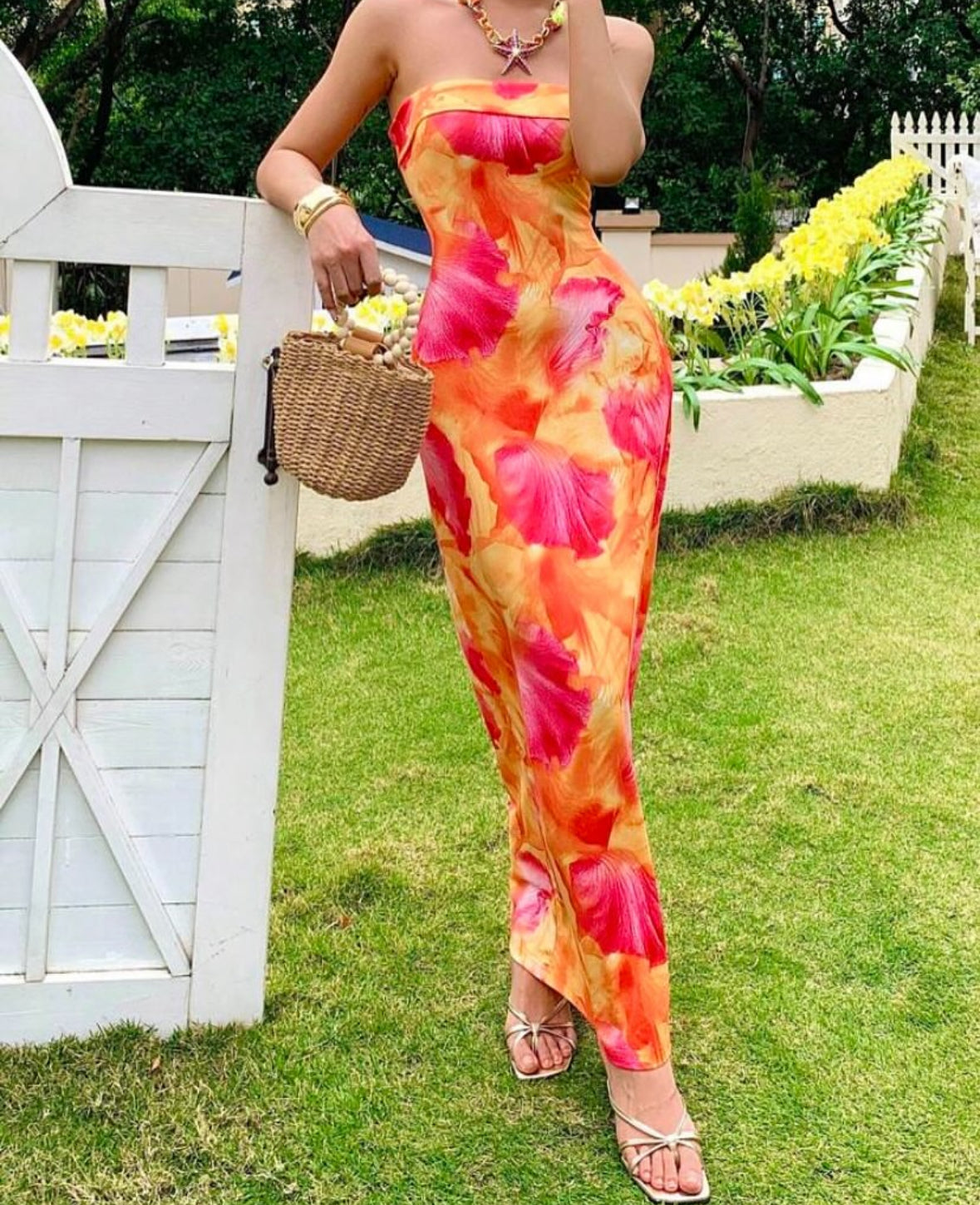 SHEIN VCAY Robe moulante tricotée à imprimé pour les vacances printemps/été