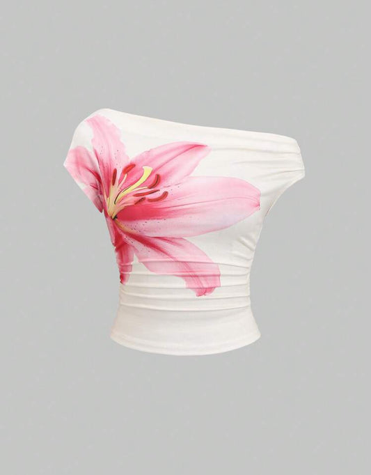 Sweetra Top plissé asymétrique à imprimé floral élégant