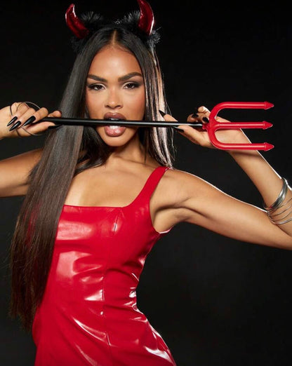 MISSGUIDED - Kit d'accessoires de costume d'Halloween avec serre-tête à cornes rouges métalliques et accessoire de trident noir