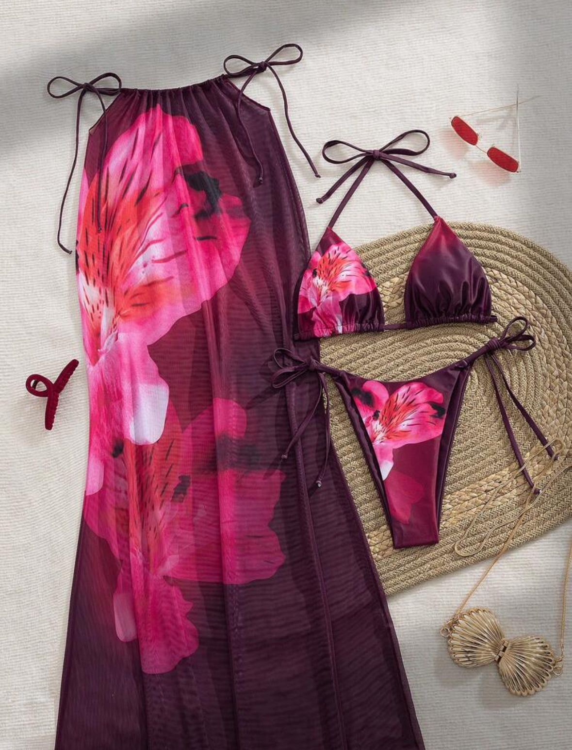 3 pièces/set Maillot de bain prune