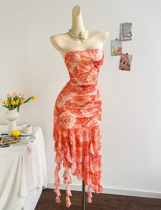 Shein Dreamara - Robe froncée à maille florale