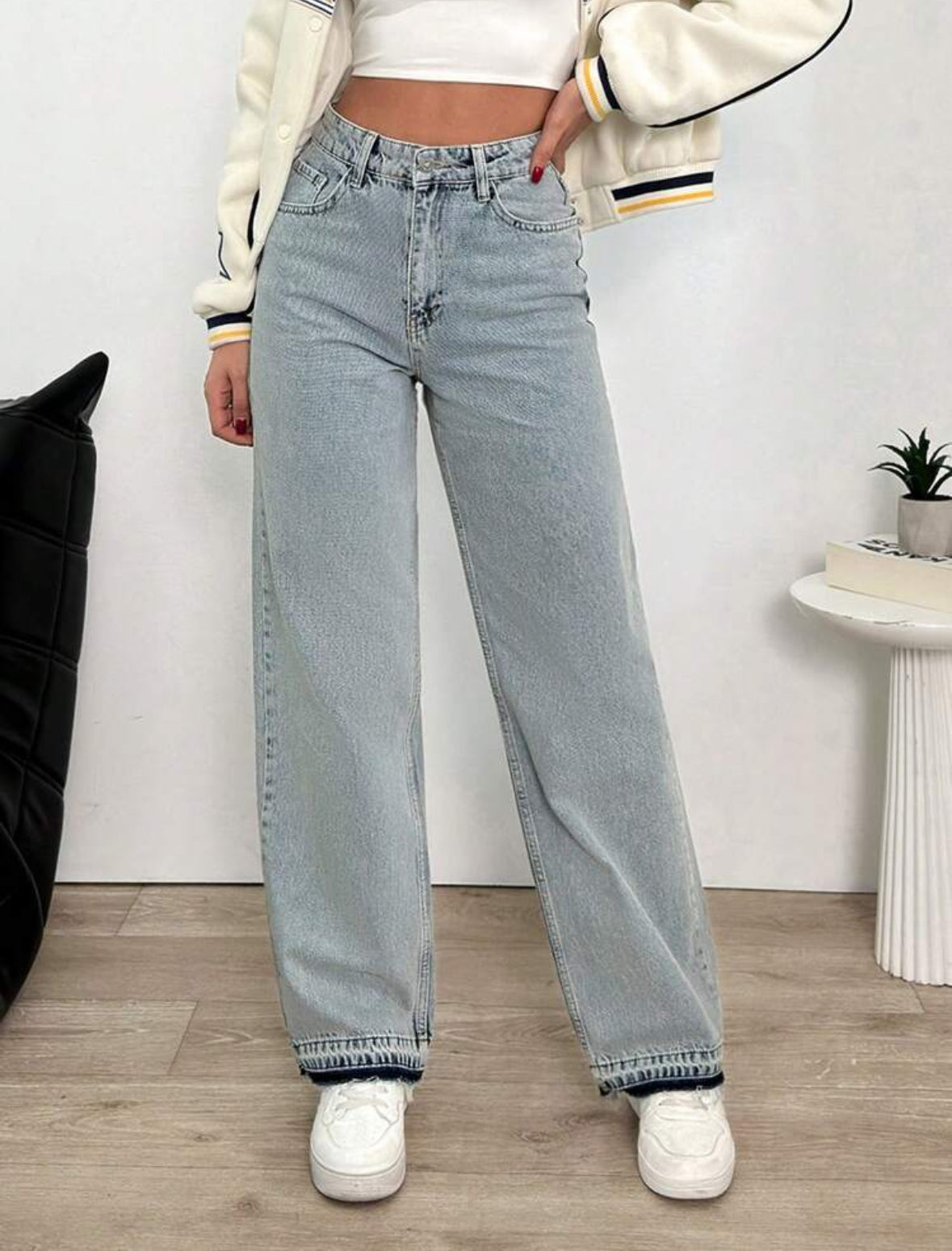 SHEIN Jeans droits et amples avec poches pour femmes