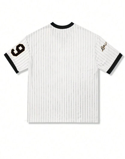 T-shirt ample ras-de-cou rayé à manches avec imprimé lettres
