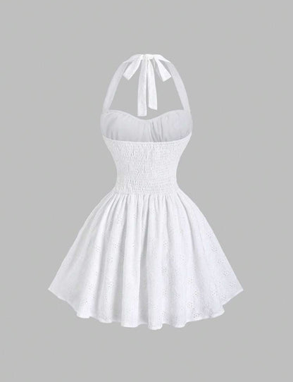SHEIN Sweetro Robe blanche mini ajustée à taille haute, style vintage